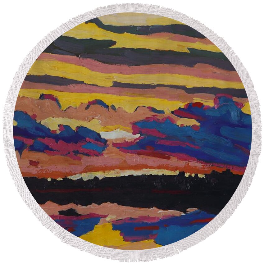 1831 Round Beach Towel featuring the painting Not Just Another November Sunset by Phil Chadwick