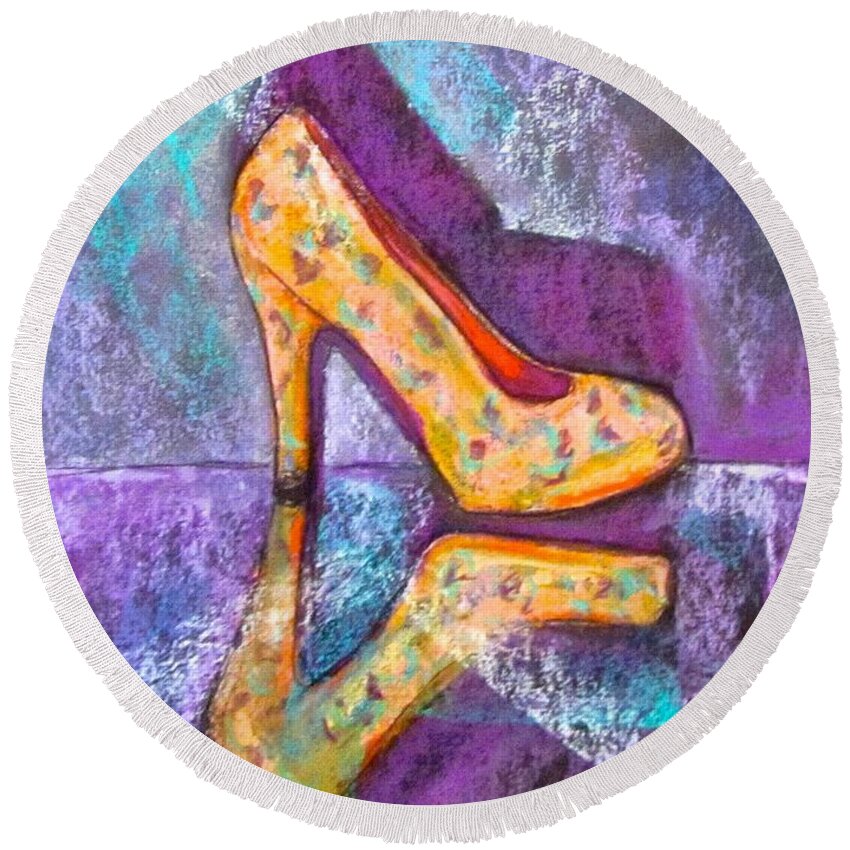 Shoe Round Beach Towel featuring the painting Not My Grannie's Shoe by Barbara O'Toole
