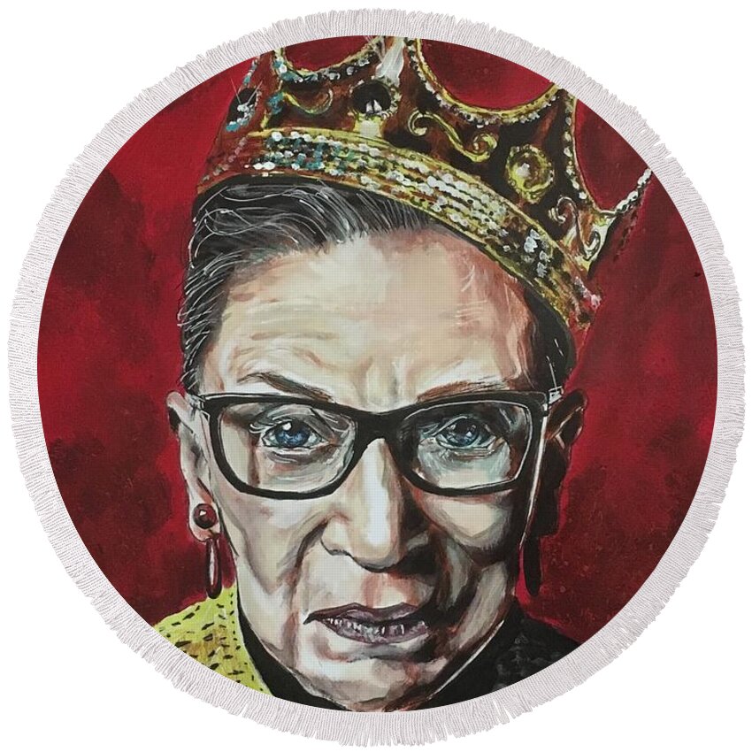 Ruth Bader Ginsburg Round Beach Towel featuring the painting Notorious RBG by Joel Tesch