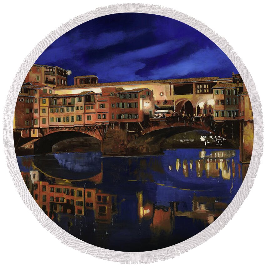 Firenze Round Beach Towel featuring the painting Notturno Fiorentino by Guido Borelli