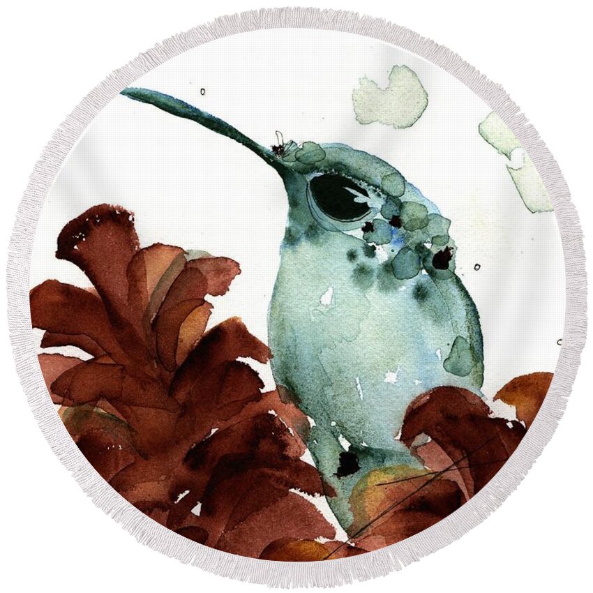 Hummingbird Round Beach Towel featuring the painting November Hummer by Dawn Derman