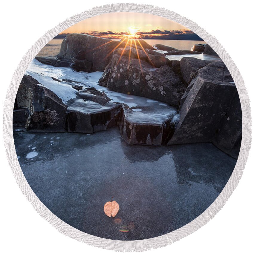 Canada Round Beach Towel featuring the photograph November Sunrise at Artist Point, Grand Marais by Jakub Sisak
