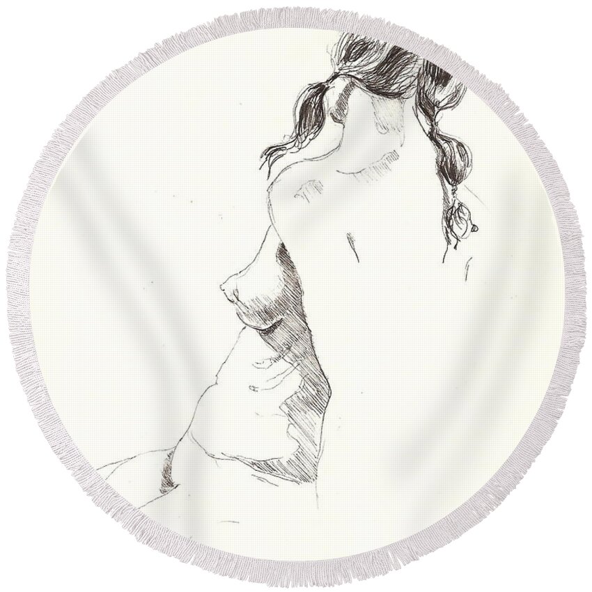  Round Beach Towel featuring the drawing Nude 9 by R Allen Swezey