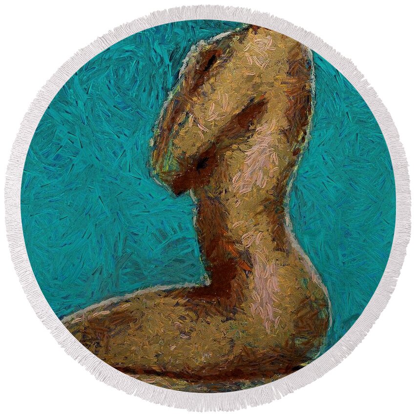 Figurative Round Beach Towel featuring the painting Nude turquise by Dragica Micki Fortuna