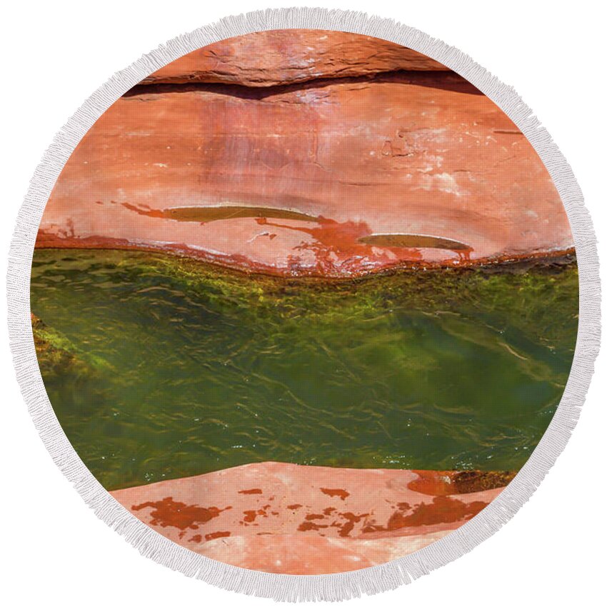 Oak Creek Red Rock Abstract Round Beach Towel featuring the photograph Oak Creek Red Rock Abstract by Bonnie Follett