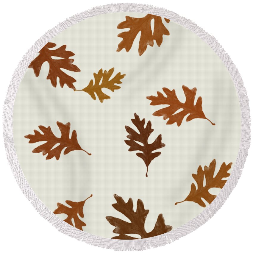 Fall Round Beach Towel featuring the mixed media Oak Leaves Art by Christina Rollo