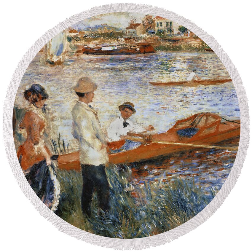 Oarsmen At Chatou Round Beach Towel featuring the painting Oarsmen at Chatou by Pierre Auguste Renoir