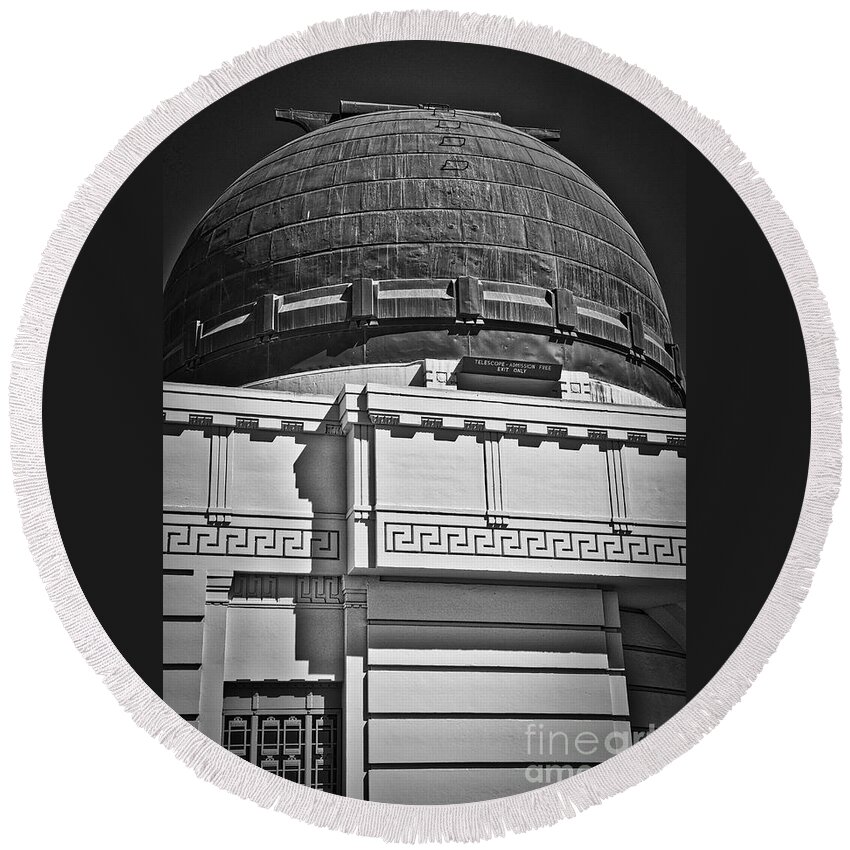 Griffith-park Round Beach Towel featuring the photograph Observatory In Art Deco by Kirt Tisdale