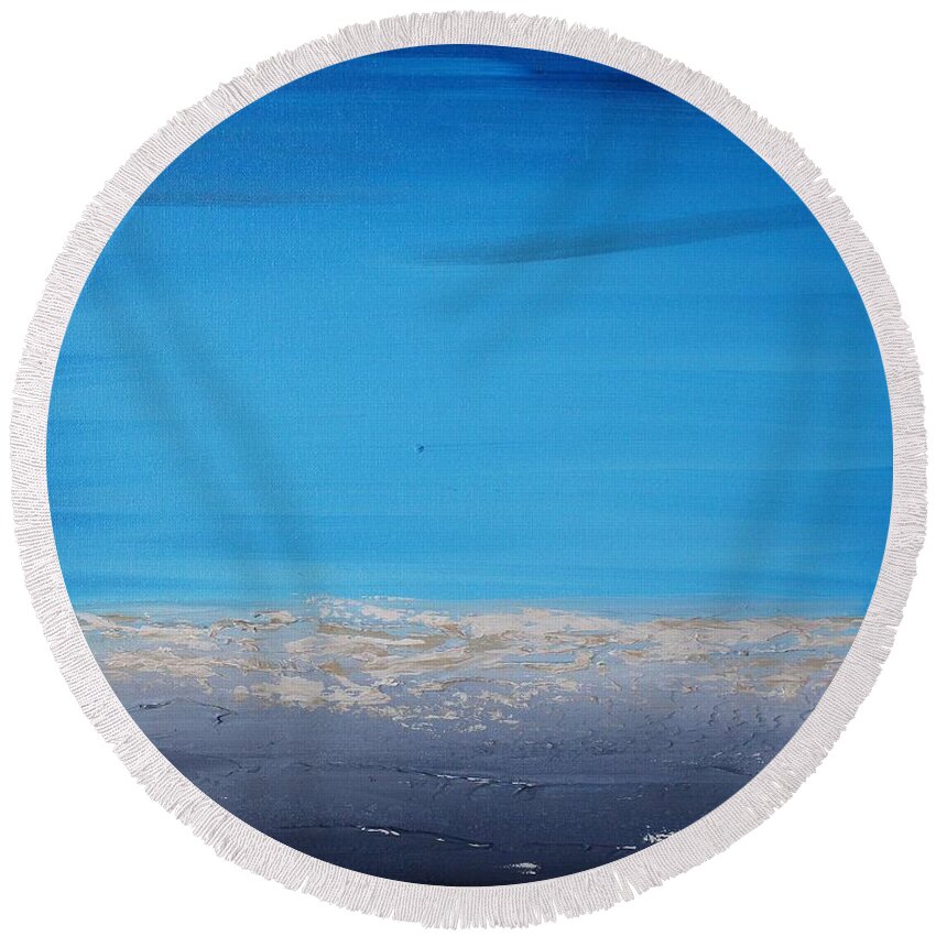 Blue Round Beach Towel featuring the painting Ocean Blue 2 by Preethi Mathialagan