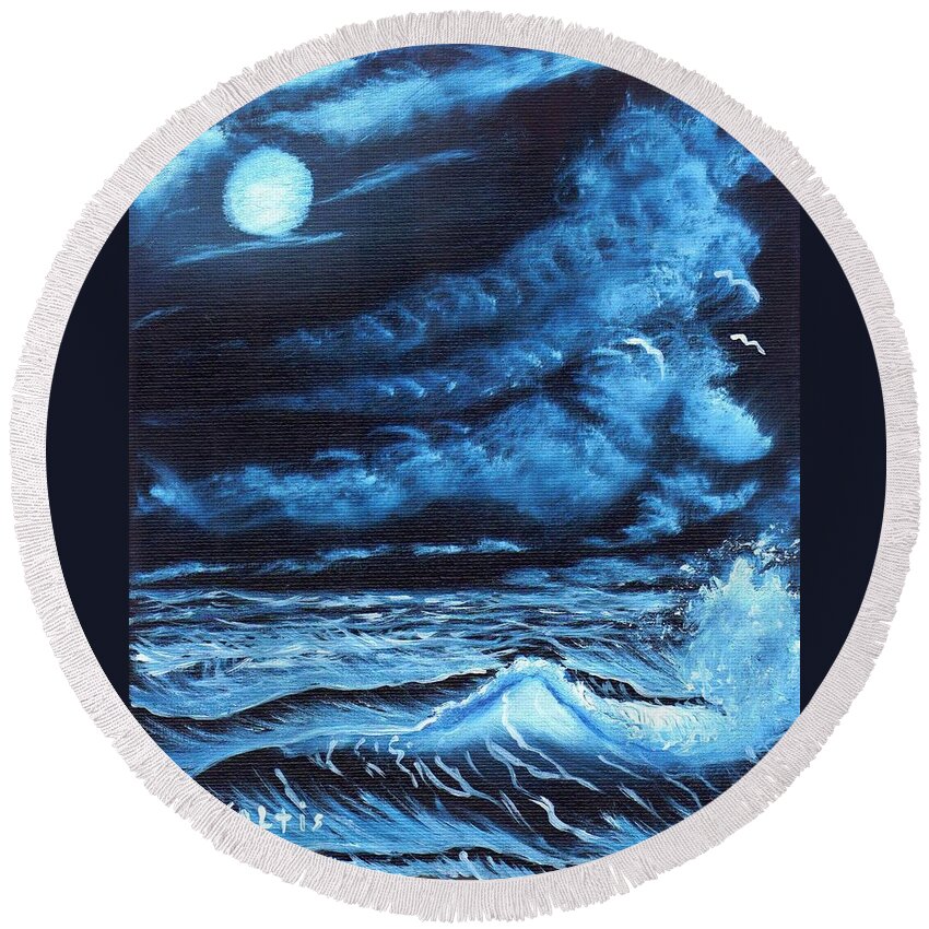 Study In Blues Round Beach Towel featuring the painting Ocean Blue by Jim Saltis