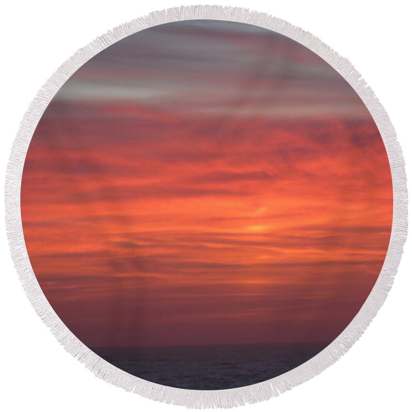Kathy Long Round Beach Towel featuring the photograph Ocean Sunrise by Kathy Long