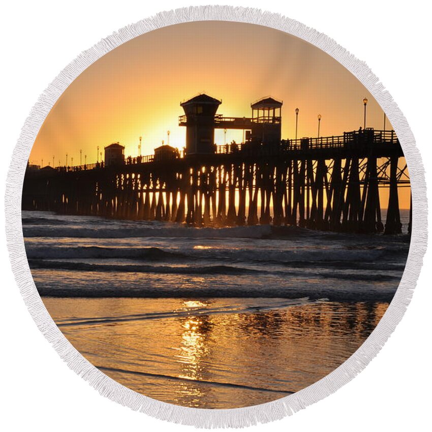 Silhouette Round Beach Towel featuring the photograph Oceanside Pier by Bridgette Gomes