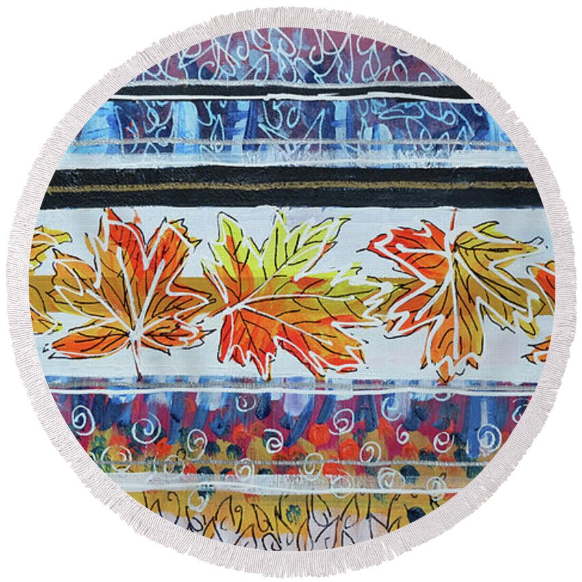 October Round Beach Towel featuring the painting October by Laura Hol Art