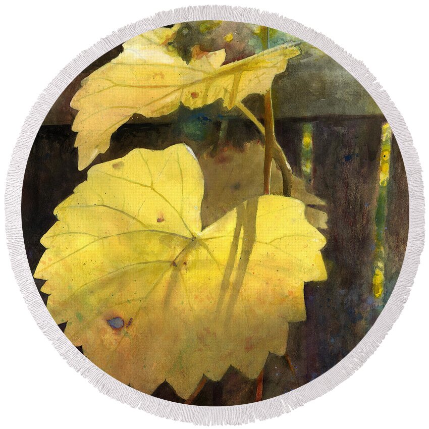 Leaf Round Beach Towel featuring the painting October Sunday by Andrew King