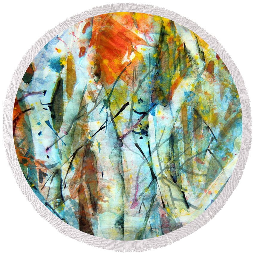 Waterfall Round Beach Towel featuring the painting October Woods by Mindy Newman