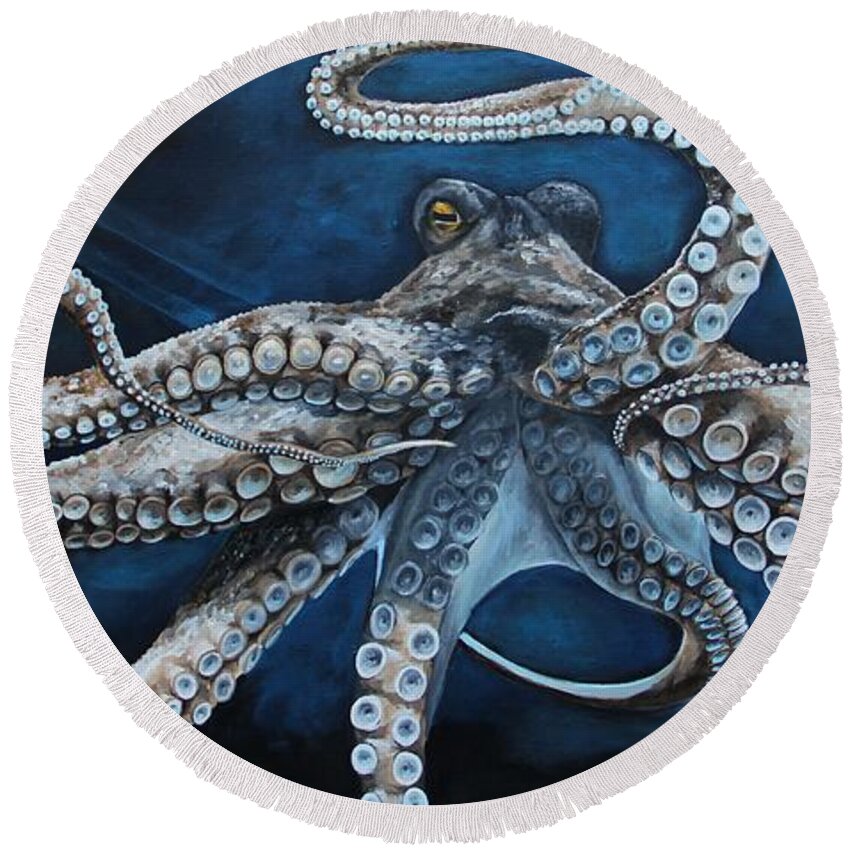 Octopus Round Beach Towel featuring the painting Octopus by Alyssa Davis
