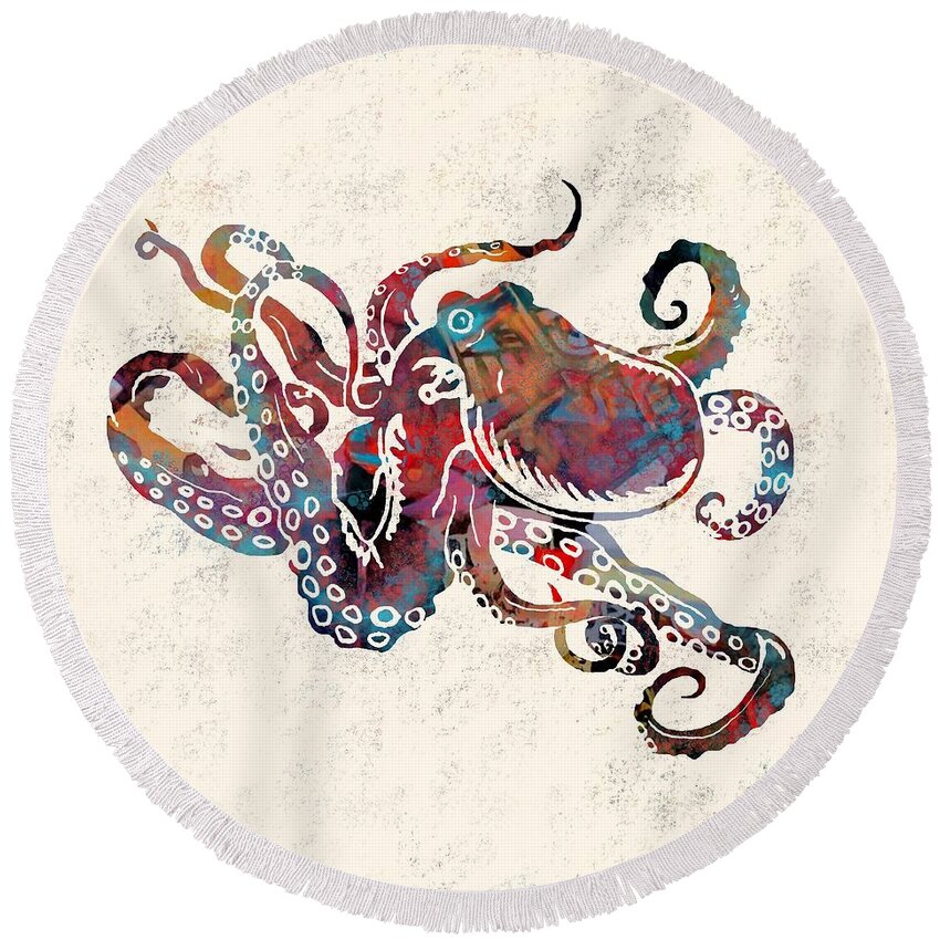 Octopus Round Beach Towel featuring the digital art Octopus by Robin Wiesneth