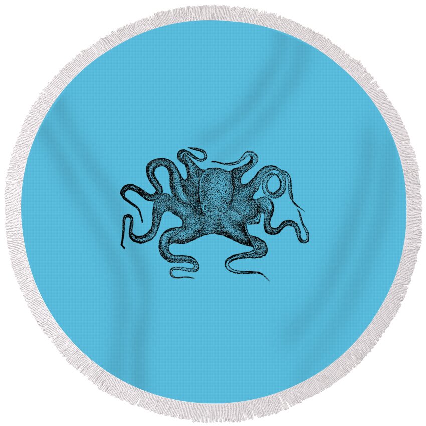 Octopus Round Beach Towel featuring the digital art Octopus T-shirt by Edward Fielding