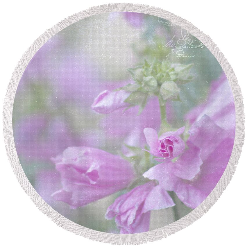 Rose Mallow Round Beach Towel featuring the photograph Odd Stemmed Wild Flower by Sandra Foster