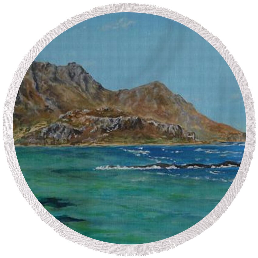 Crete Round Beach Towel featuring the painting Off Balos - Crete by David Capon