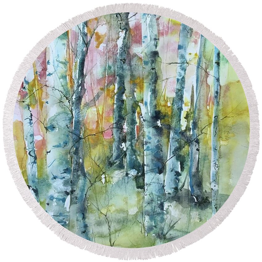 Trees Round Beach Towel featuring the painting Oh Be Joyful Series by Robin Miller-Bookhout