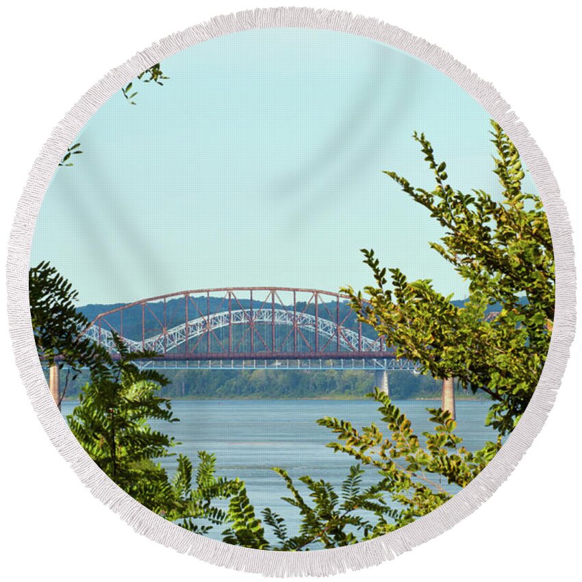 Clarksville Round Beach Towel featuring the photograph Ohio River Bridges by Bob Phillips