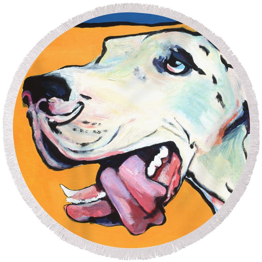 Commissioned Pet Portraits Available Round Beach Towel featuring the painting Ol' Blue Eye by Pat Saunders-White
