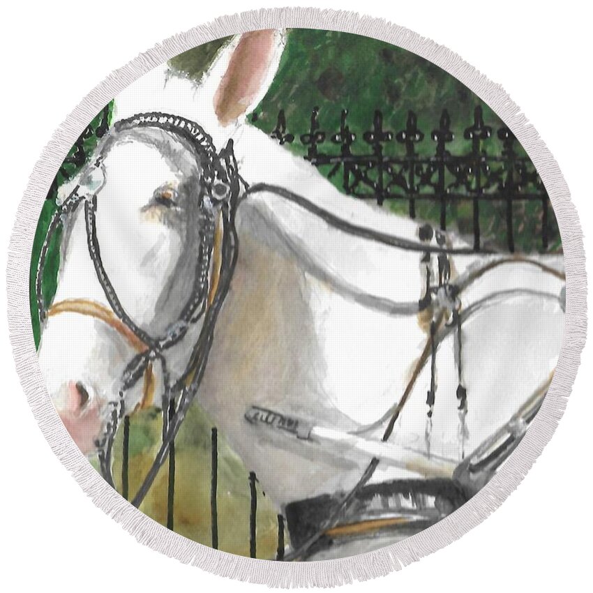  Round Beach Towel featuring the painting Ol' White Mule by Bobby Walters