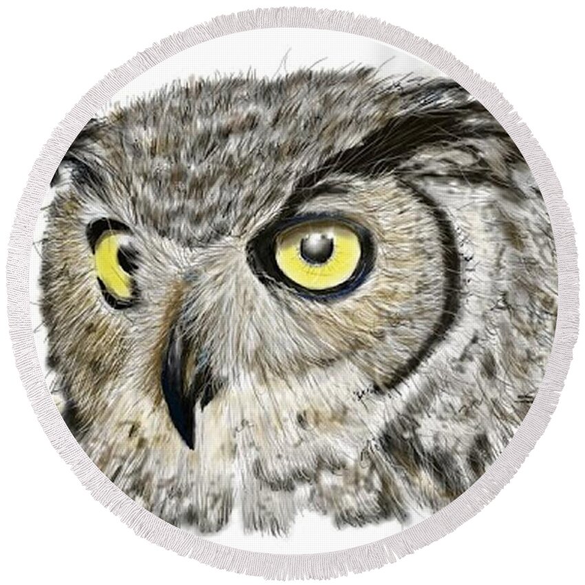 Owl Round Beach Towel featuring the digital art Old and wise by Darren Cannell