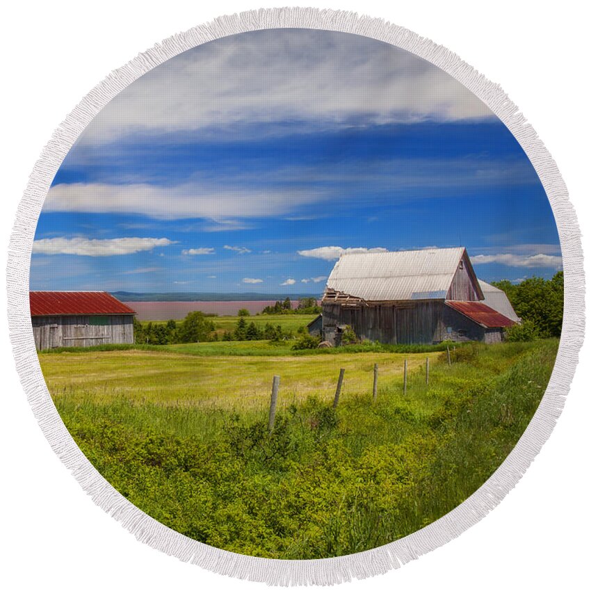 Rural Round Beach Towel featuring the photograph Old Barns at Burntcoat Head by Ken Morris