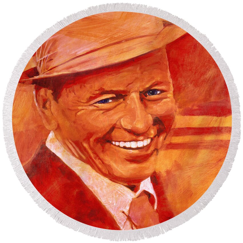 Frank Sinatra Round Beach Towel featuring the painting Old Blue Eyes by David Lloyd Glover