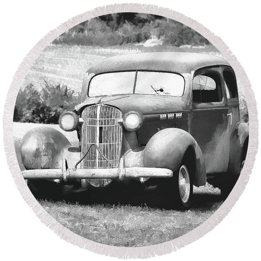 Buick Round Beach Towel featuring the photograph Vintage Buick by Bonnie Willis
