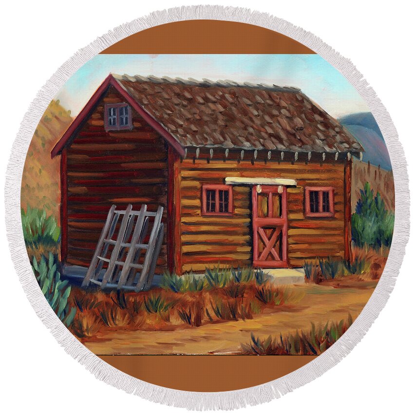 Cabin Round Beach Towel featuring the painting Old Cabin by Kevin Hughes