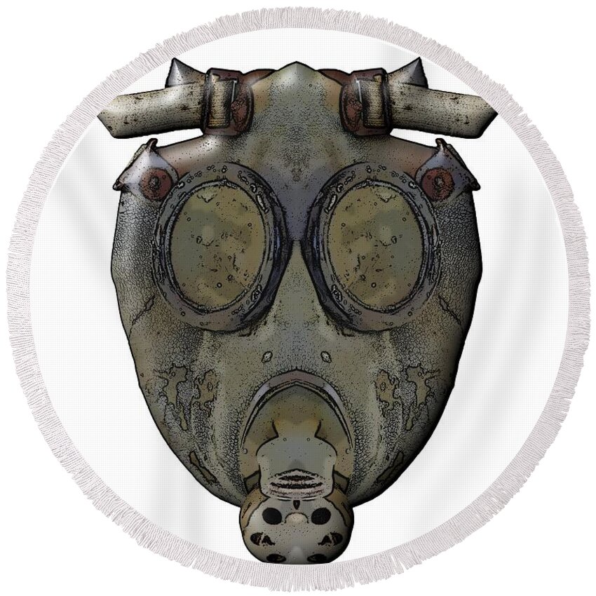Concept Round Beach Towel featuring the digital art Old Gas Mask by Michal Boubin