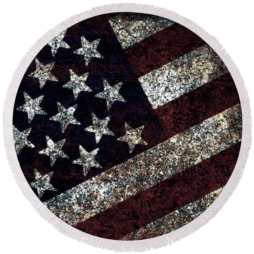 American Flag Round Beach Towel featuring the mixed media Old Glory 2g by Brian Reaves