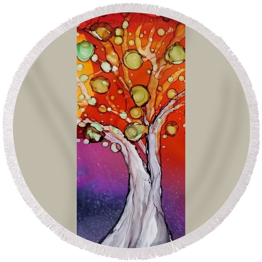 Abstract Round Beach Towel featuring the painting Old Gray Tree by Gerry Smith
