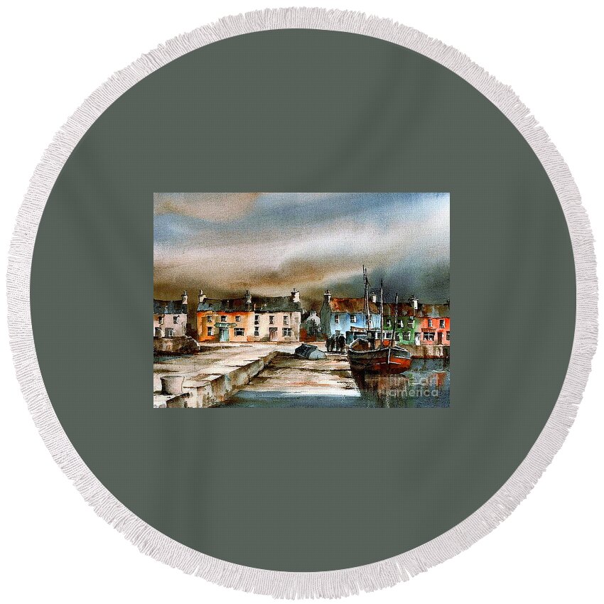 Ireland Round Beach Towel featuring the painting Old Harbour Dingle, Kerry by Val Byrne