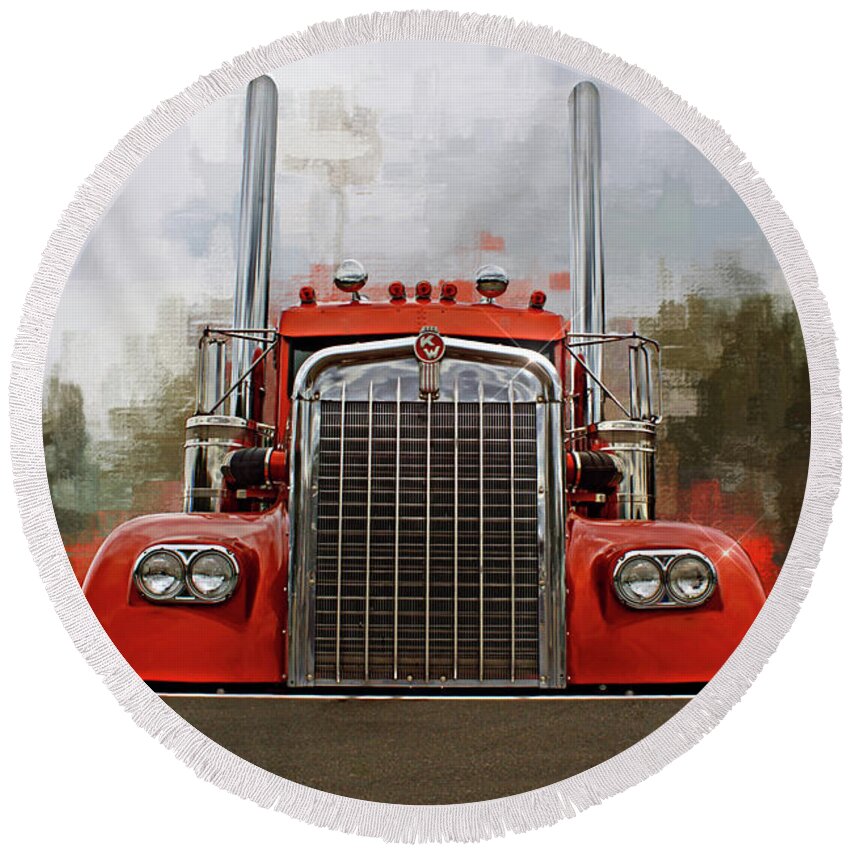 Big Rigs Round Beach Towel featuring the photograph Old Kenworth by Randy Harris