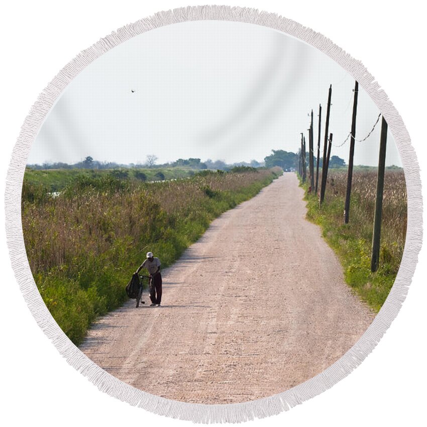 Old Man Round Beach Towel featuring the photograph Old Man on Country Road by Ed Gleichman