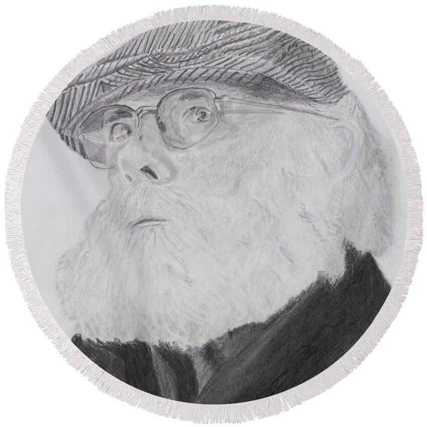 Portrait Round Beach Towel featuring the drawing Old Man With Beard by Quwatha Valentine
