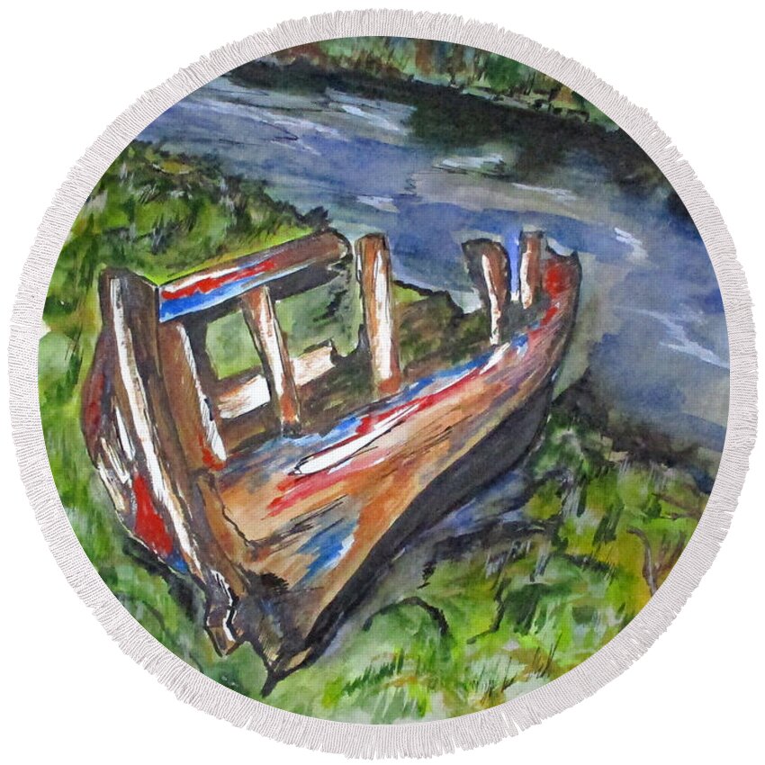 Boats Round Beach Towel featuring the painting Old Memory by Clyde J Kell