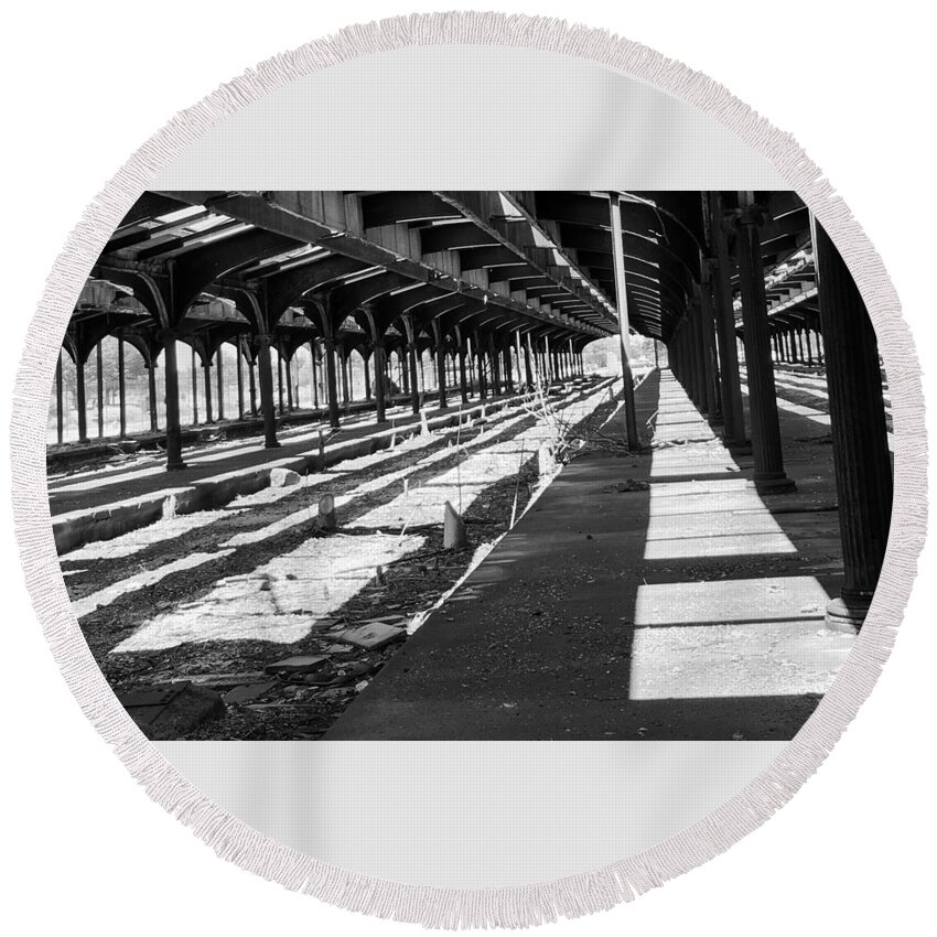 Railway Round Beach Towel featuring the photograph Old railway lines of jersey by Dottie Visker