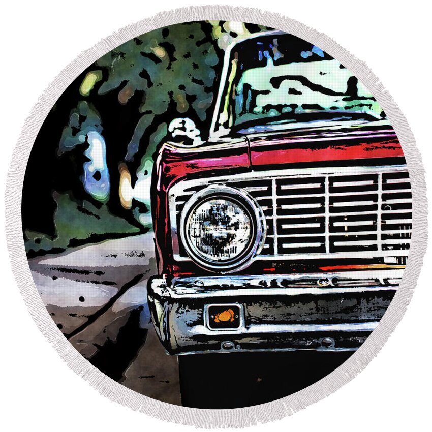 Old School Round Beach Towel featuring the digital art Old School Automobile Chrome by Phil Perkins