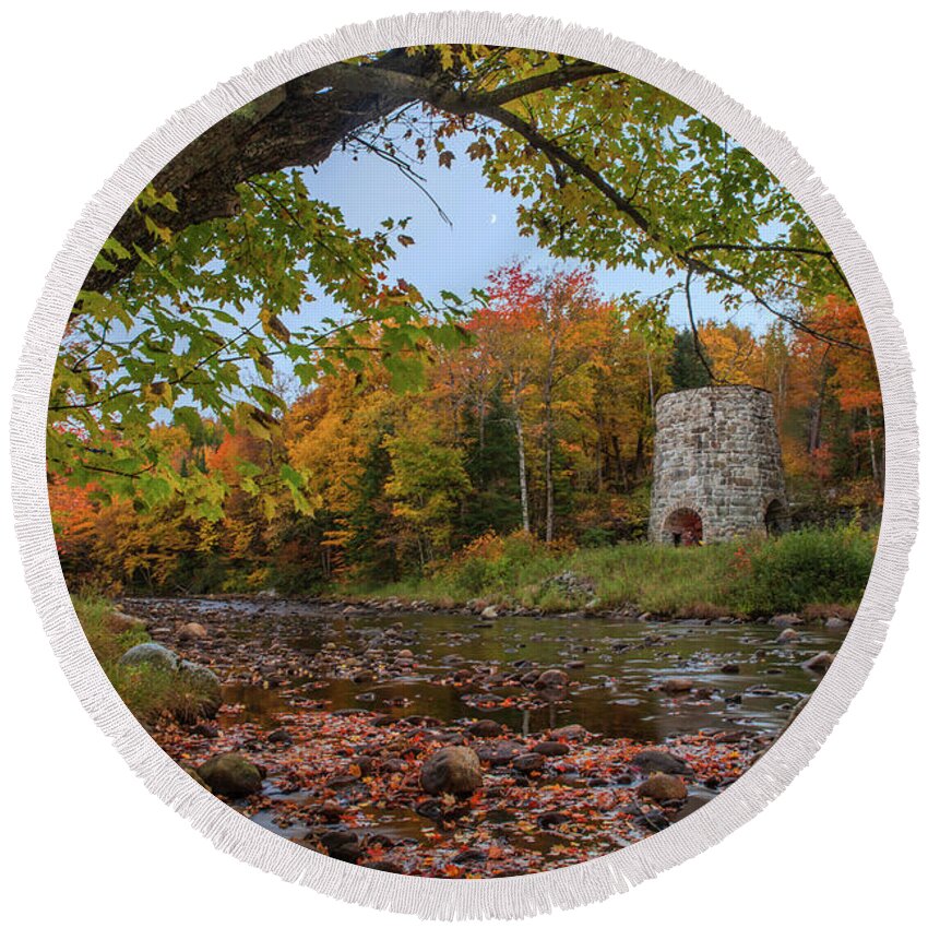 Old Round Beach Towel featuring the photograph Old Stone Furnace Autumn by White Mountain Images