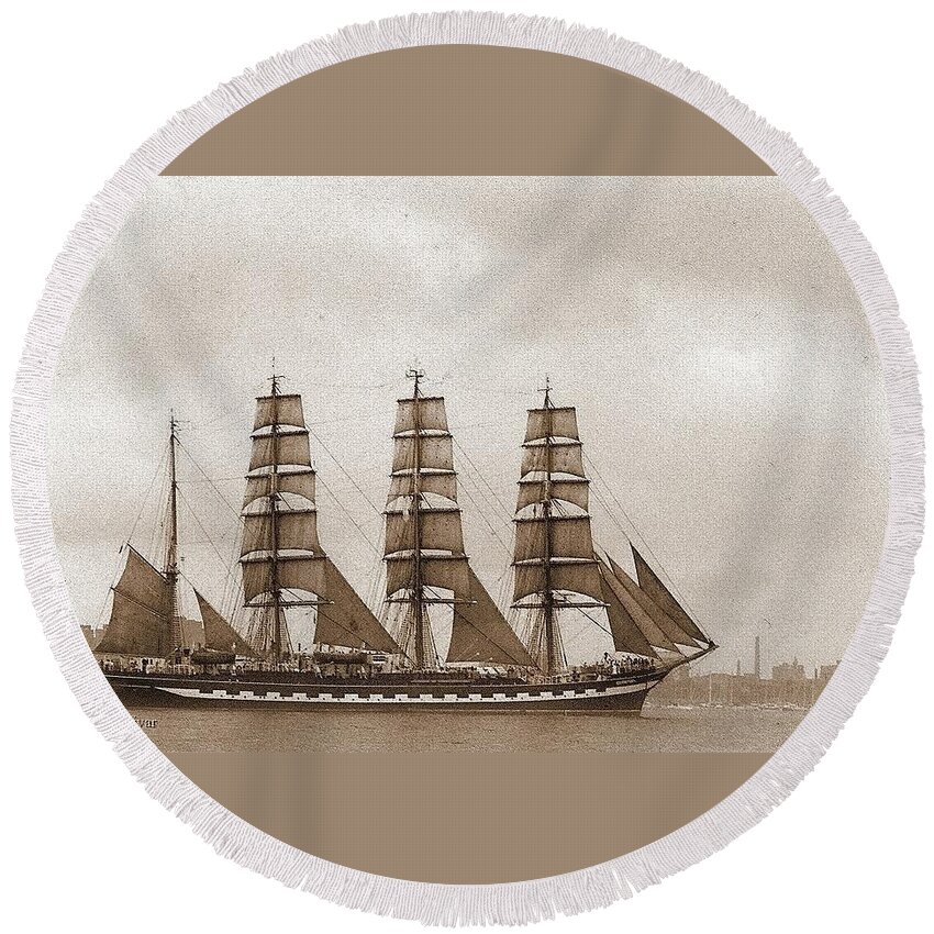 Tall Ship Round Beach Towel featuring the photograph Old Time Schooner by Tracey Vivar