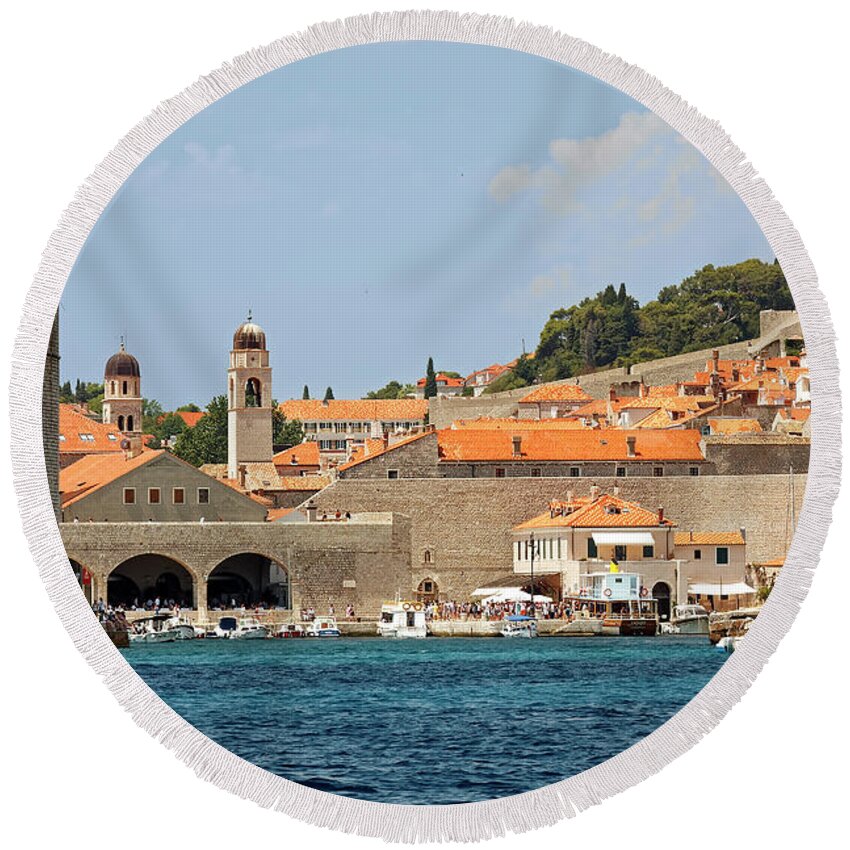 Old Town Round Beach Towel featuring the photograph Old Town Dubrovnik Seascape by Sally Weigand