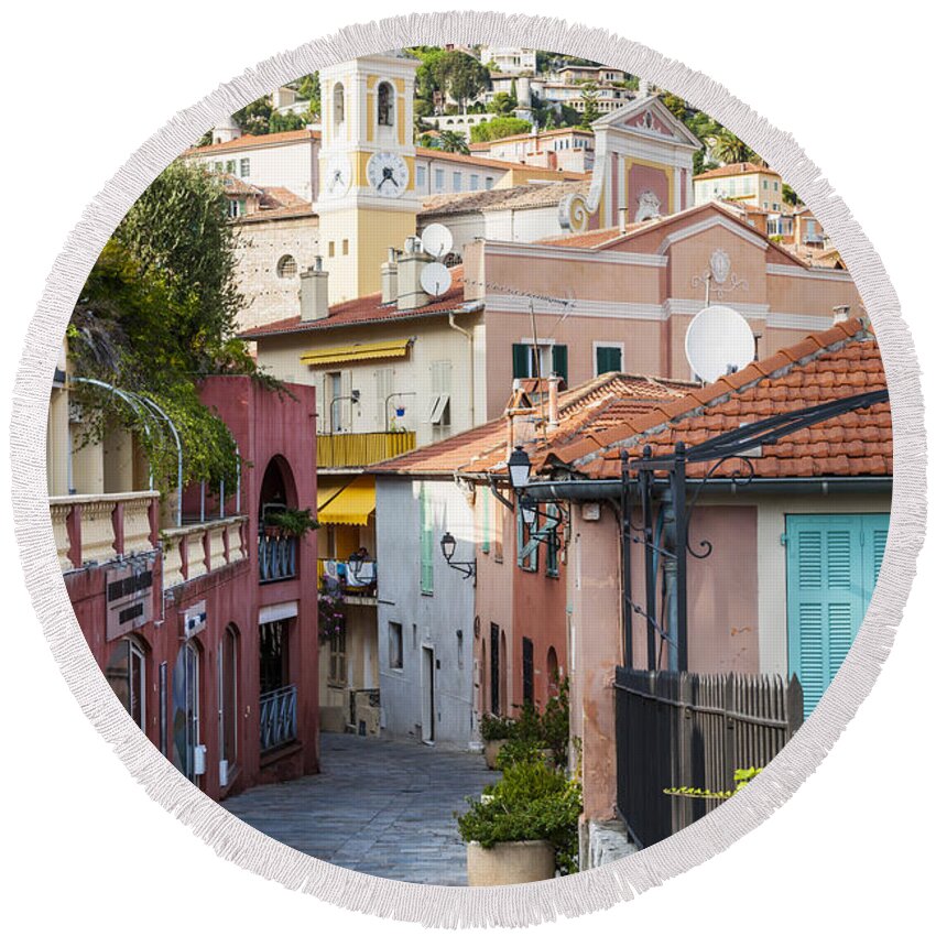 Villefranche-sur-mer Round Beach Towel featuring the photograph Old town in Villefranche-sur-Mer 3 by Elena Elisseeva