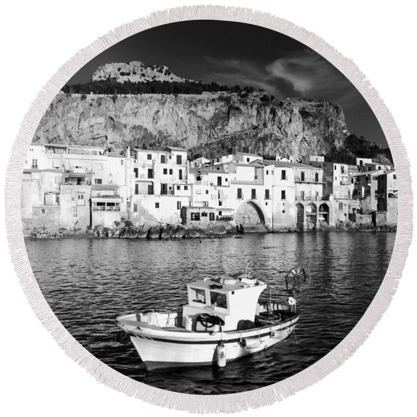 Fishing Boat Round Beach Towel featuring the photograph Old Town of Fishermen by Stefano Senise