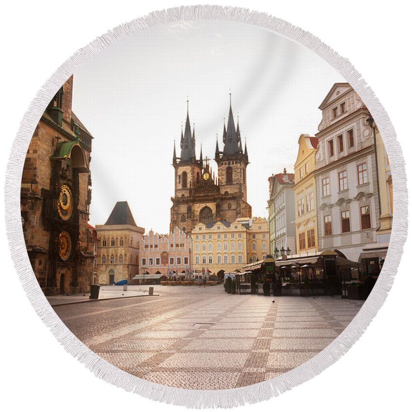 Prague Round Beach Towel featuring the photograph Old Town Square of Prague by Anastasy Yarmolovich