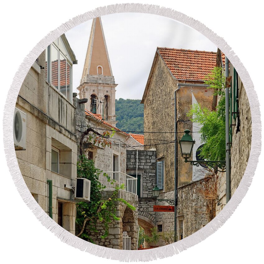 Old Town Round Beach Towel featuring the photograph Old Town Stari Grad by Sally Weigand